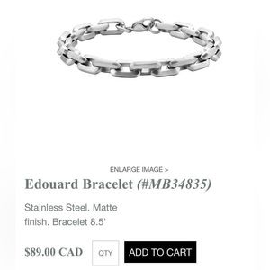New Tocara Men Edouard Unisex Bracelet 8,5” Stainless